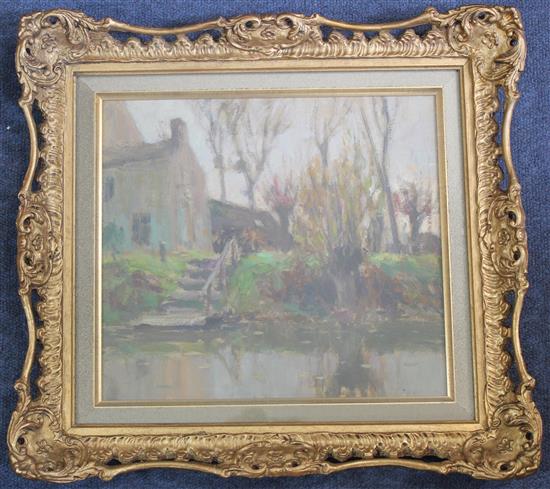 Attributed to Eugène Antoine Durenne (1860-1944) Study of a river bank, 10 x 11in.
